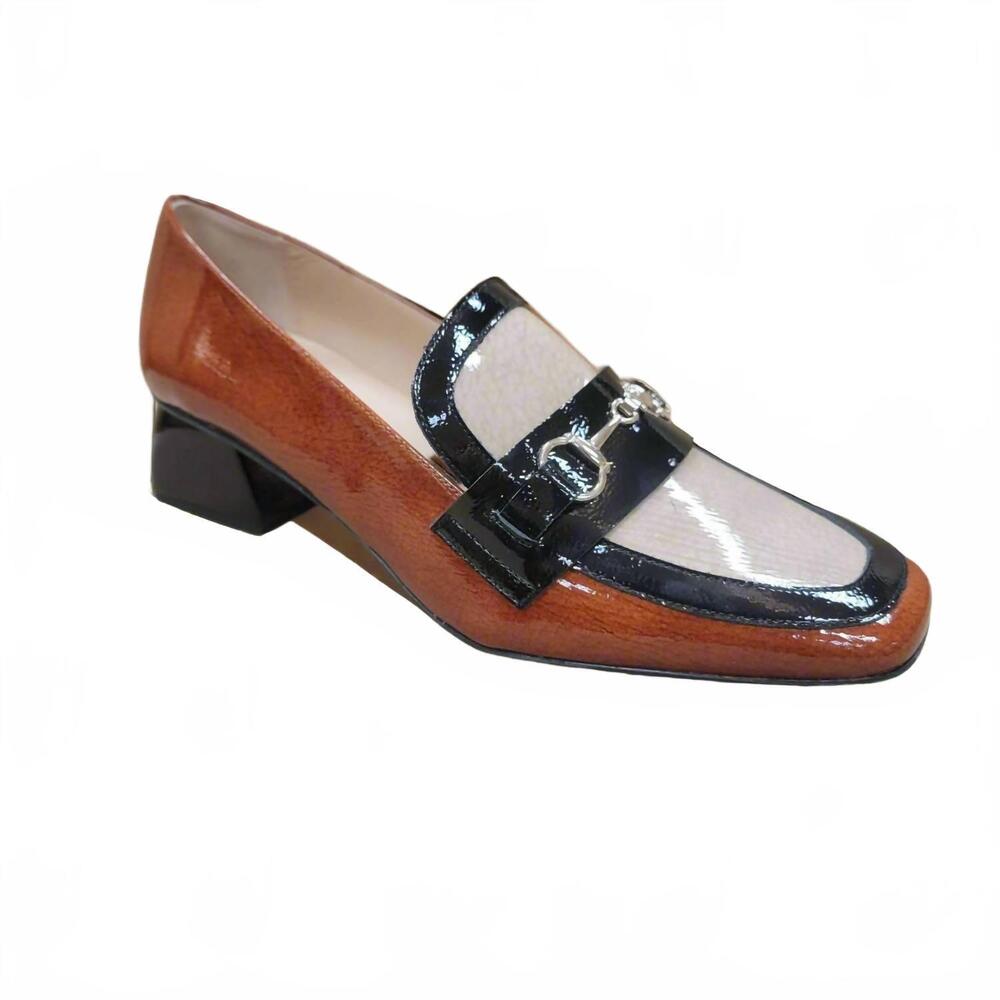 NEW DI CHENZO women's 7001 leather loafer in cuero/black/creama